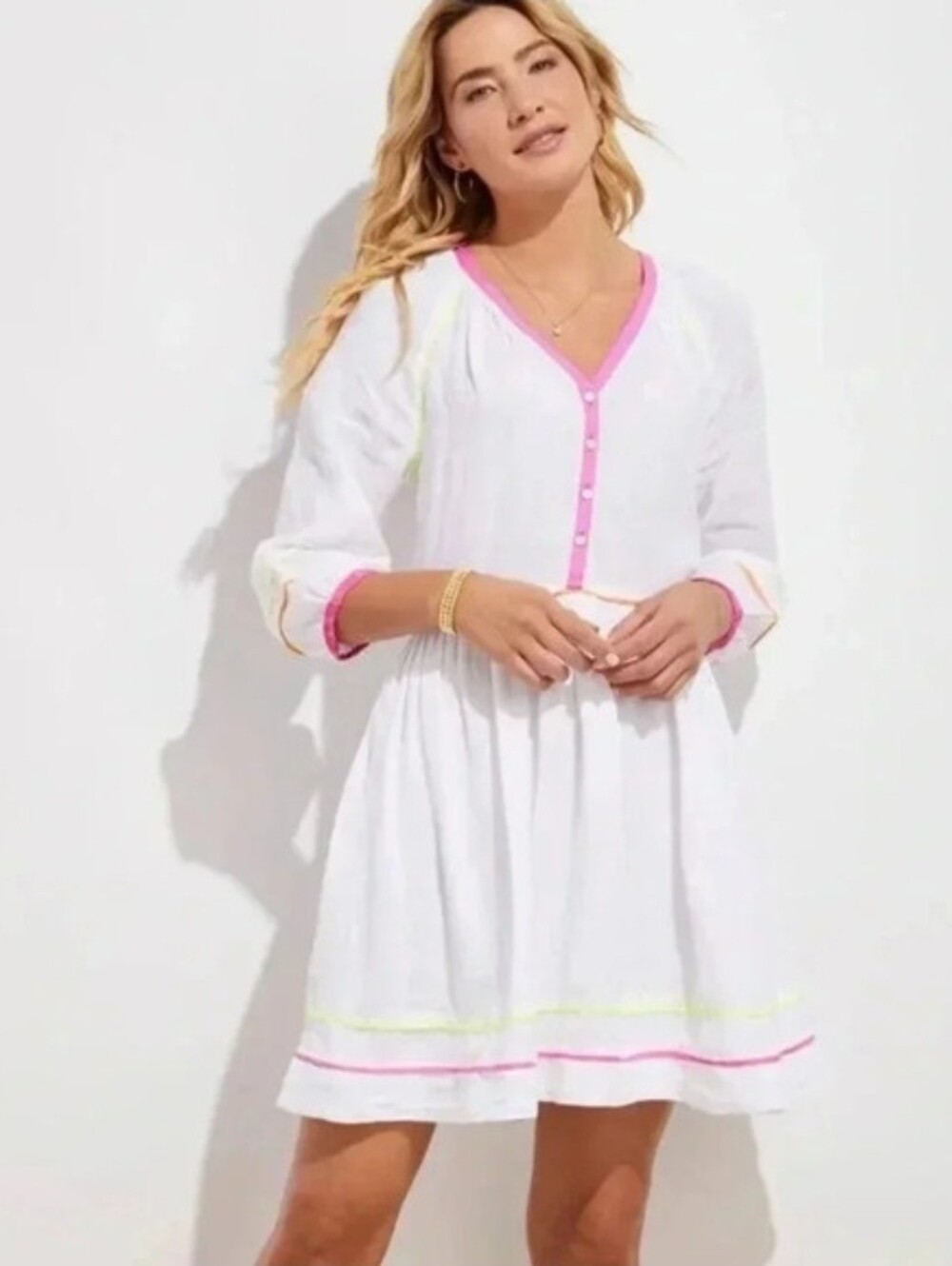 Vineyard Vines White Dress with Pink Trim
